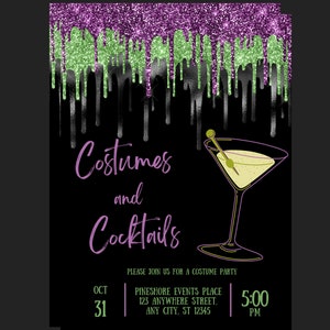 Editable Costumes and Cocktails Invitation Adult Halloween Party ...