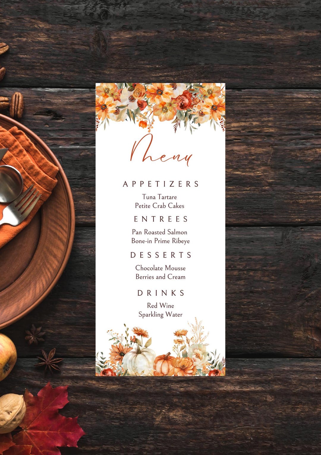 Editable Thanksgiving Menu Card Template, Thanksgiving Dinner ...