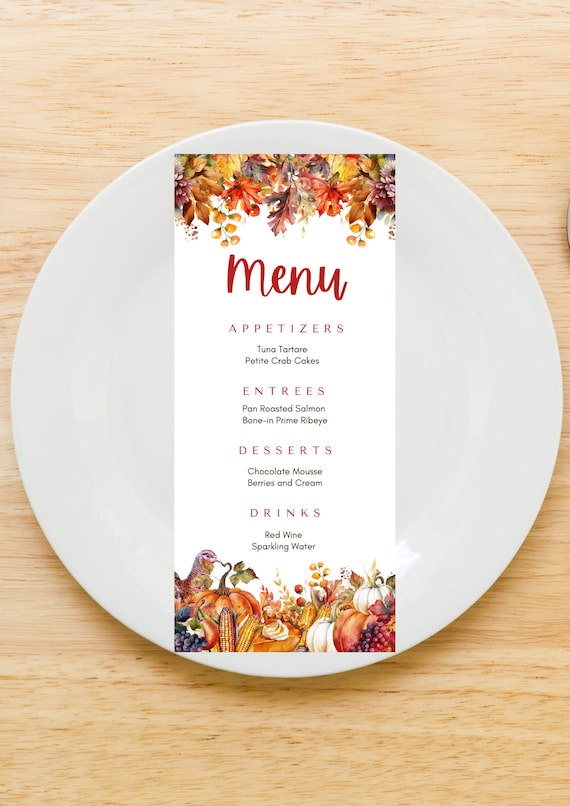Editable Fall Dinner Menu Card Template, Printable Menu