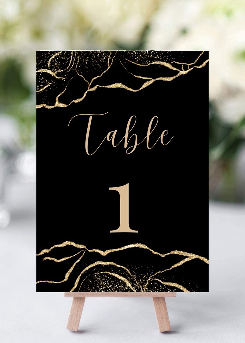 Printable Table Numbers Black and Gold Table Numbers Etsy