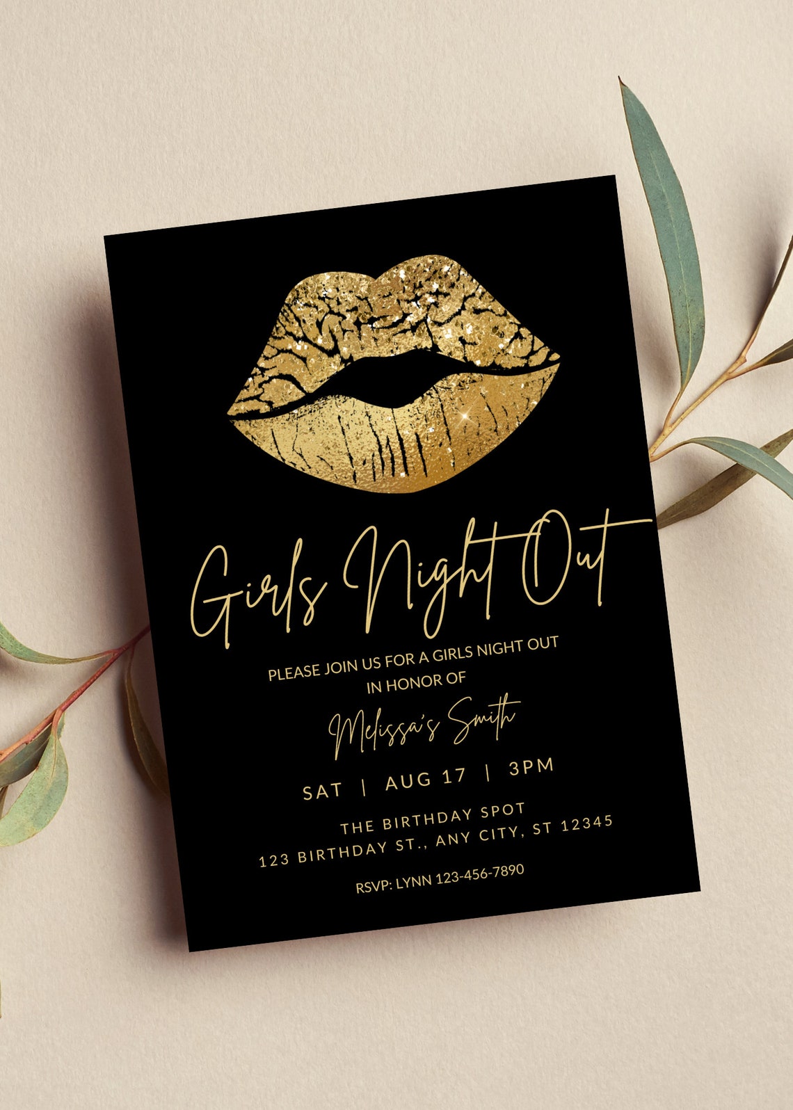 Editable Girls Night Out Invitation, Ladies Night, Girls Night In, Gold ...