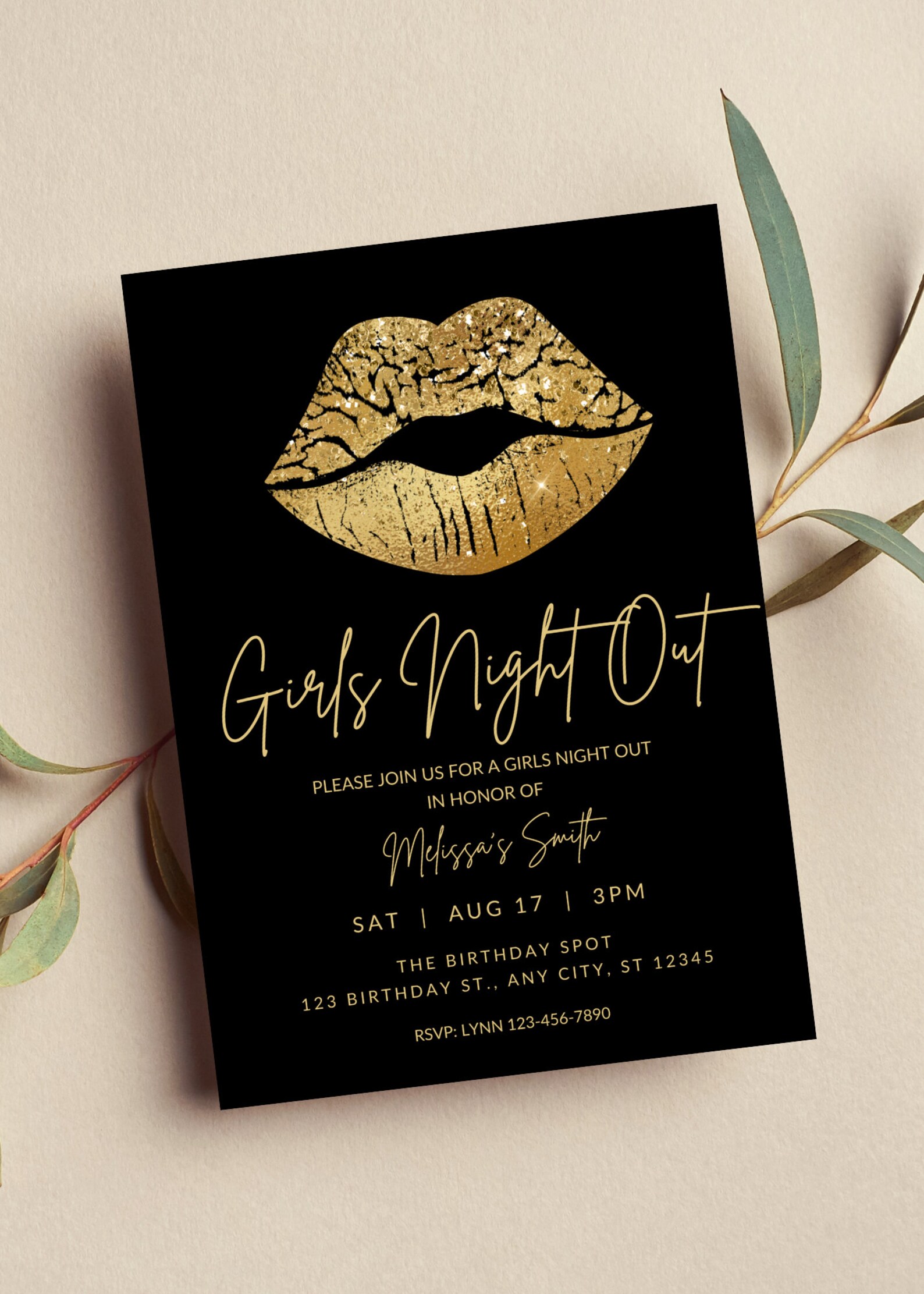 Editable Girls Night Out Invitation, Ladies Night, Girls Night In, Gold ...