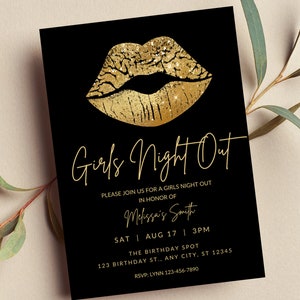 Invitación editable para una noche de chicas, noche de chicas, noche de chicas en casa, dorada, despedida de soltera, cumpleaños, invitación imprimible o digital