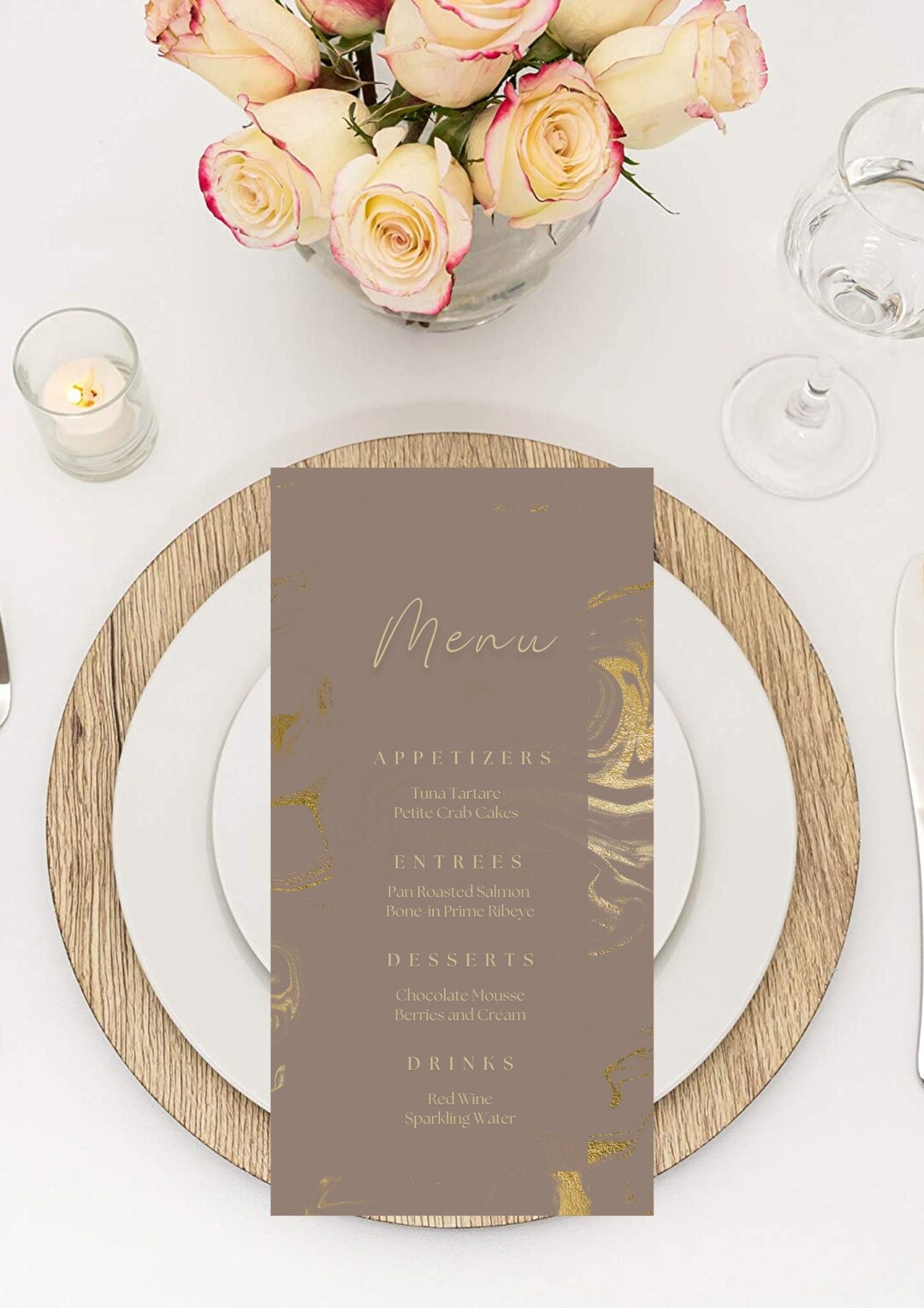 Editable Brown and Gold Menu Card Template, Marble Design, Luxury, Menu ...