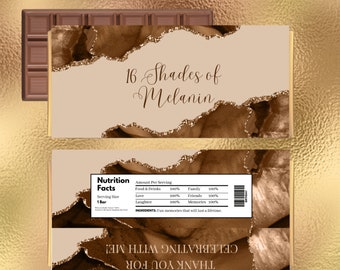 Editable Shades of Melanin Candy Bar Label, Chocolate Bar, Party Favor, Birthday, Wedding, Baby Shower, Printable, Digital File