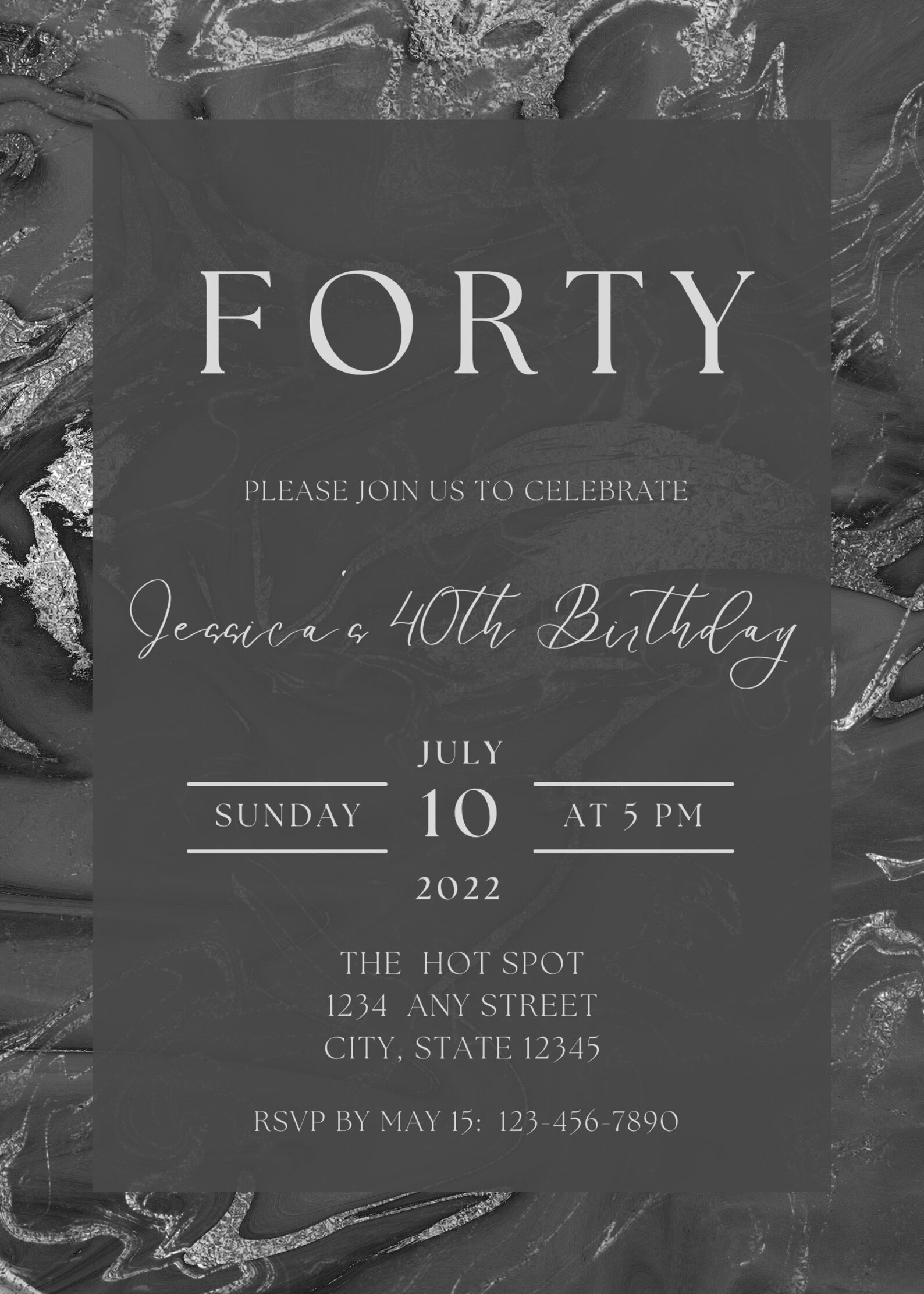 Editable Black and Silver Birthday Invitation Black Marble Etsy