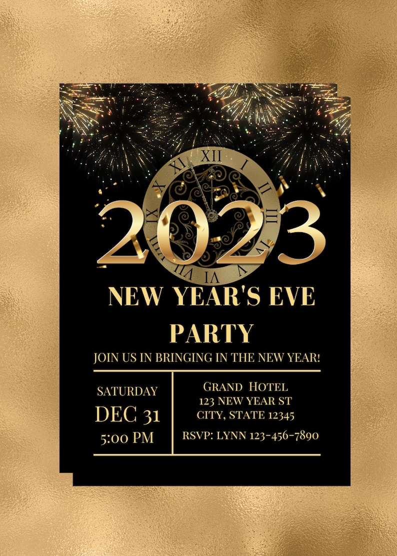Editable New Years Eve Invitation New Years Party 2023 Black Etsy