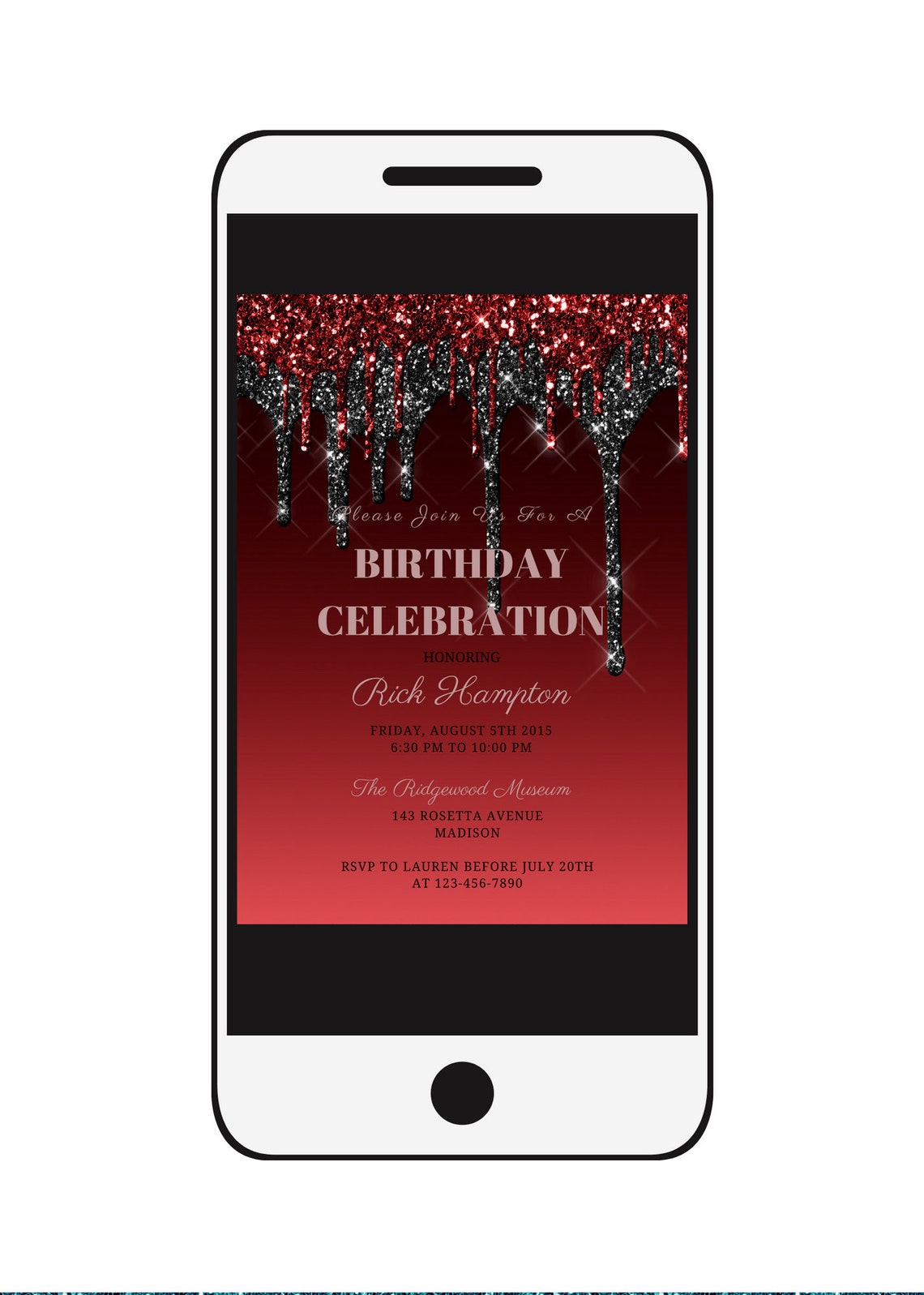Editable Red and Black Birthday Invitation Red and Black Etsy