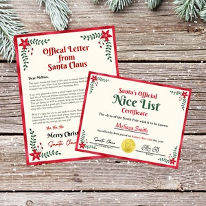 Carta de Papá Noel, certificado imprimible de la lista de buenos amigos de Papá Noel, plantilla de carta de Papá Noel editable, descarga digital