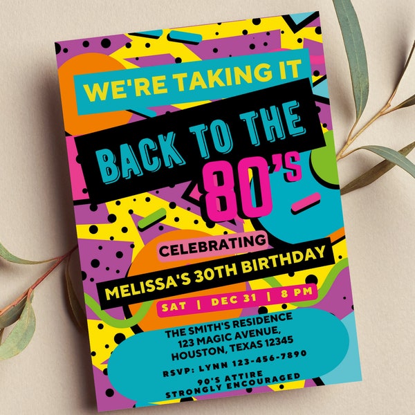 Editable 80s Party Invitation, Back to the 80s, Throwback Party, House Party, Birthday Invitation, 80s Theme, Printable or Digital Invite