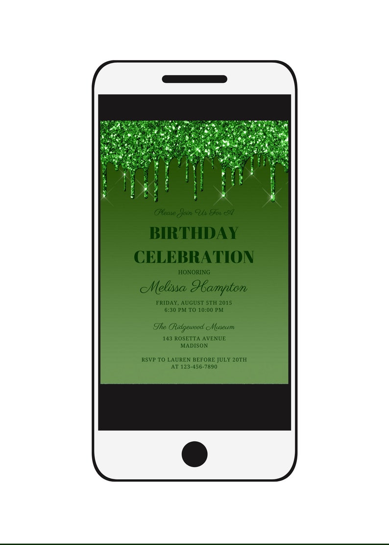 Editable Green Birthday Invitation Green Glitter Drip Etsy