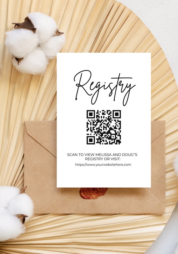 Editable Registry Card With QR Code, Invitation Insert, Enclosure