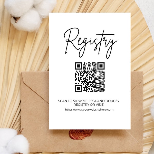 Editable Registry Card with QR Code, Invitation Insert, Enclosure Card, Wedding, Bridal Shower, Couples Shower, Baby, Minimalist, Printable