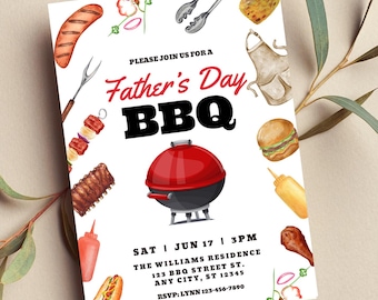 Editable Father's Day BBQ Invitation, Father's Day Cookout, Digital Download, Printable