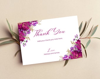 Printable Thank You Card, Editable Fuchsia Floral Thank You Note, Any Occasion Thank You Card, Instant Download