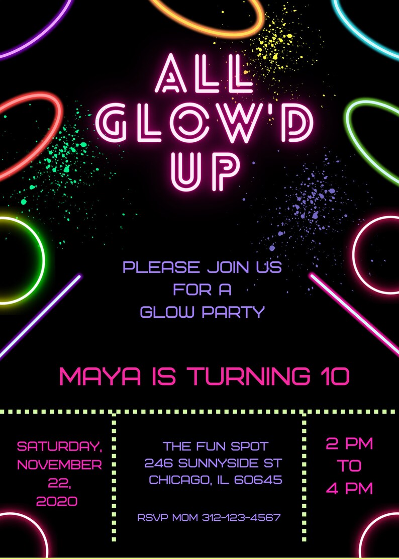 Editable Glow Party Invitation All Glow'd up Birthday Etsy