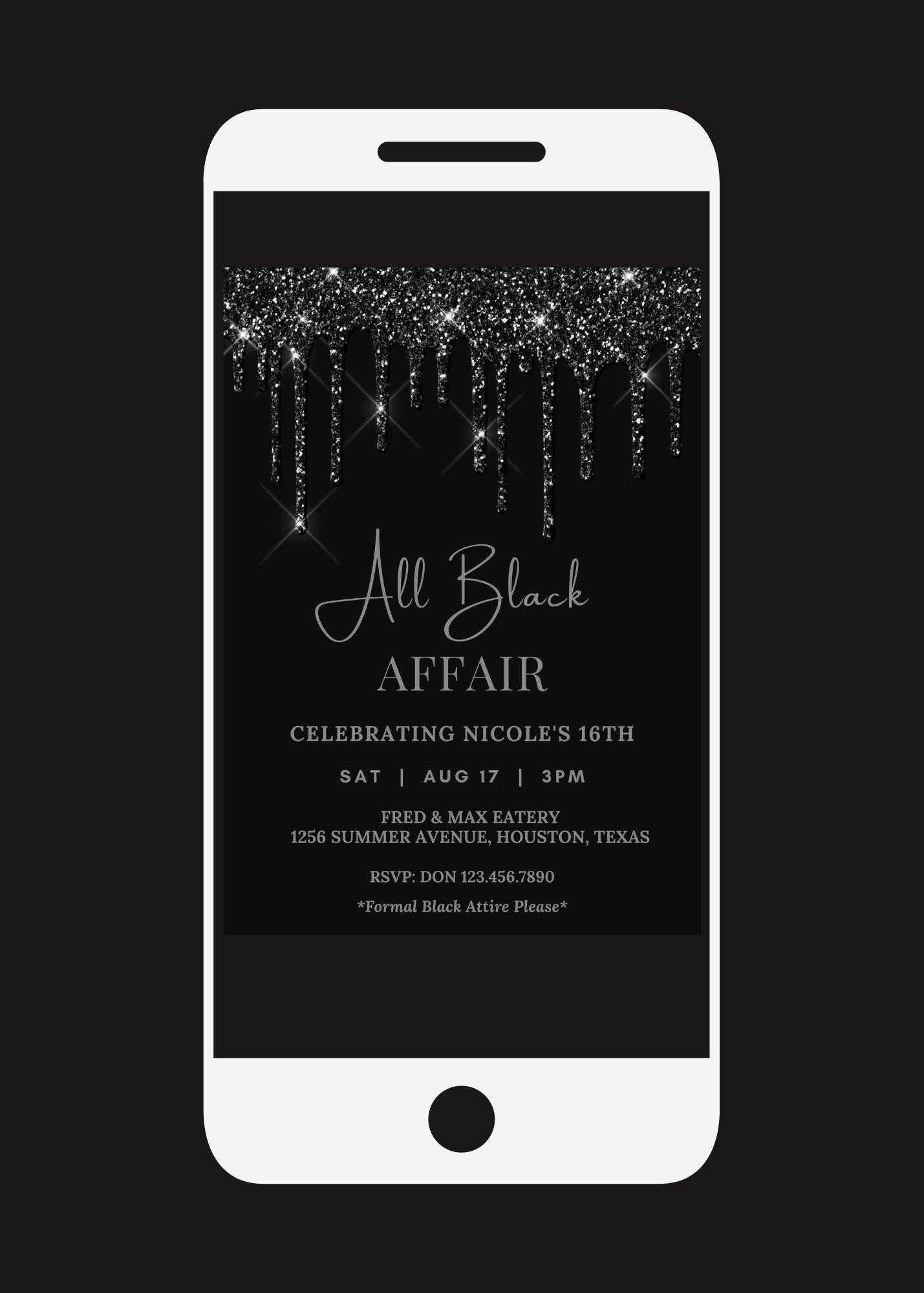 Editable All Black Affair Invitation All Black Party Etsy