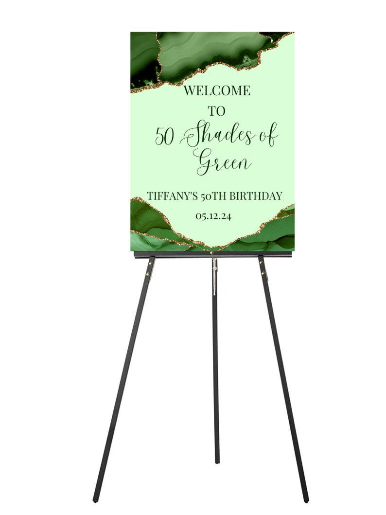 Editable Shades of Green Birthday Welcome Sign, Green and Gold Birthday Entrance Sign, Printable Instant Download image 2