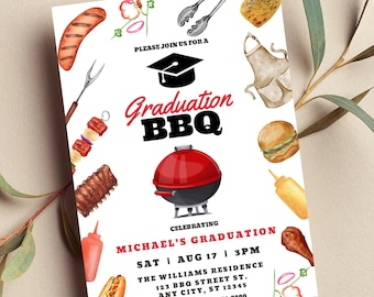 Editable BBQ Graduation Invitation, Graduation Party Cookout, Printable or Digital Invitation