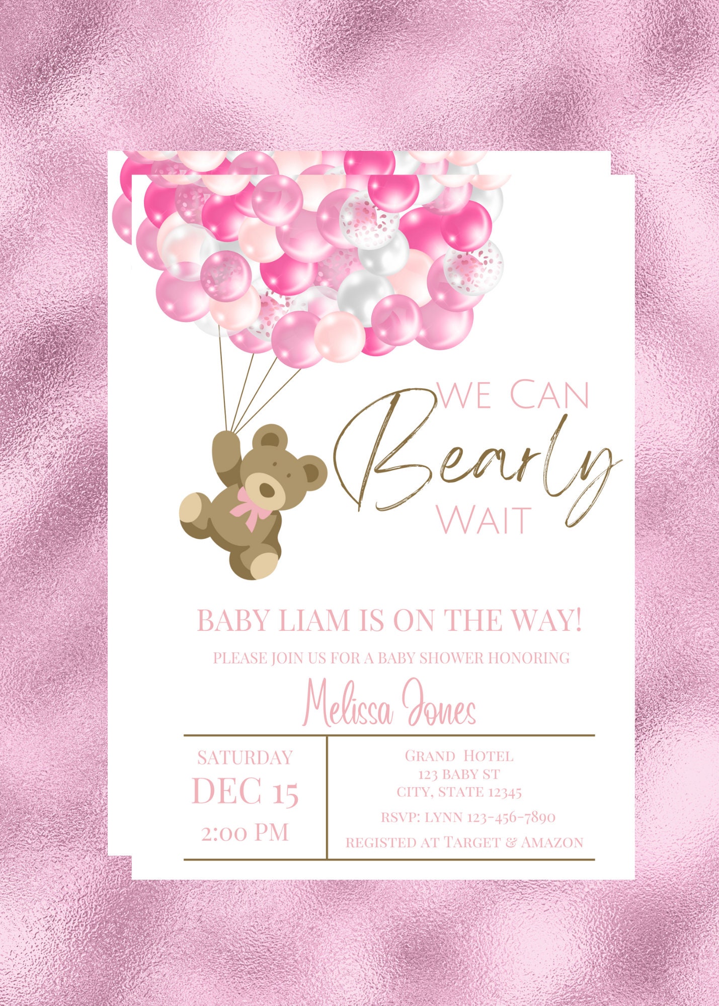 Editable We Can Bearly Wait Baby Shower Invitation Teddy Bear and ...