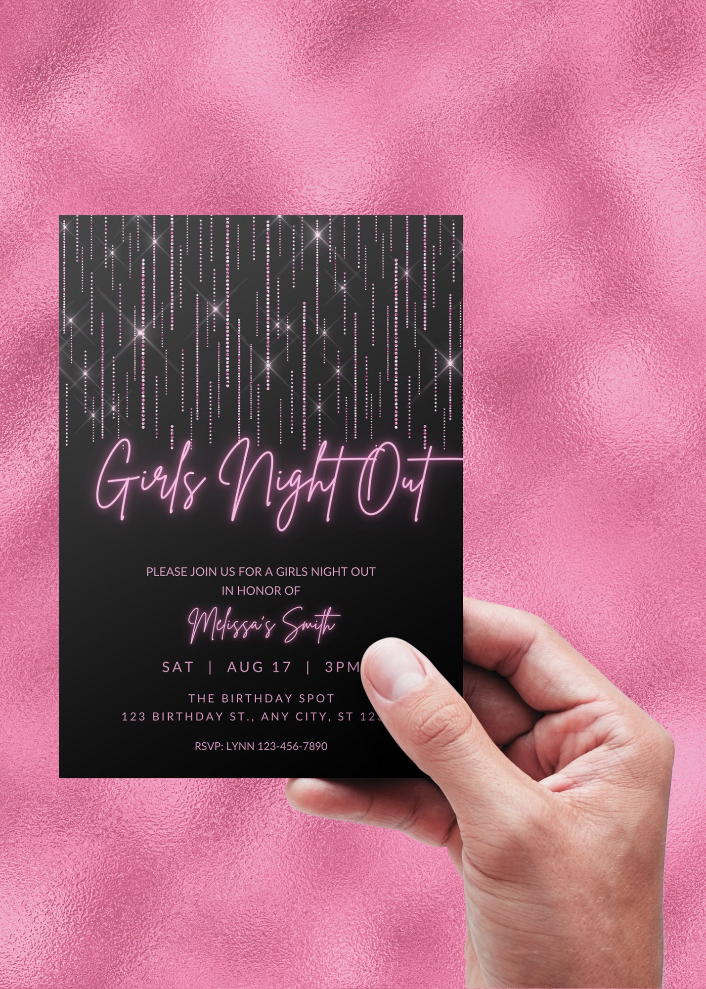 Editable Pink Neon Girls Night Out Invitation (digital Download) - Etsy