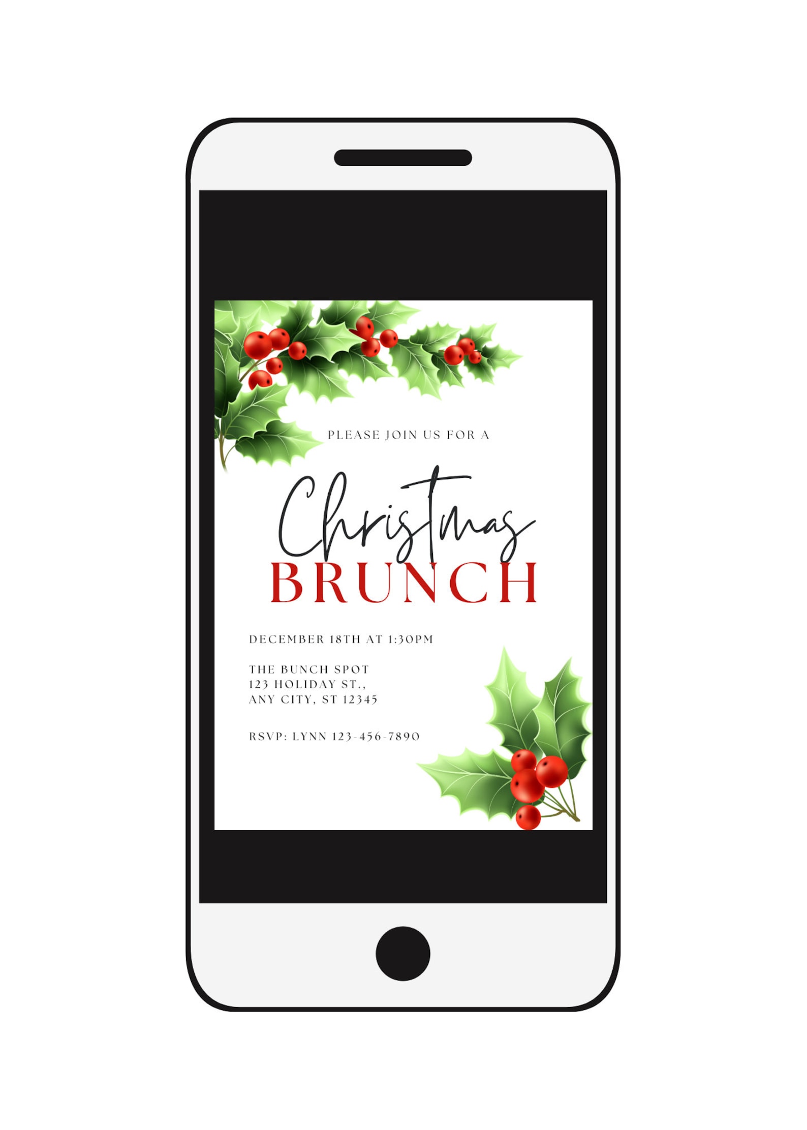 Editable Christmas Brunch Invitation Holiday Invite Holly - Etsy