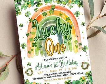 Editable Lucky One Birthday Invitation, 1st Birthday, St. Patrick's Day, Printable or Digital Invite