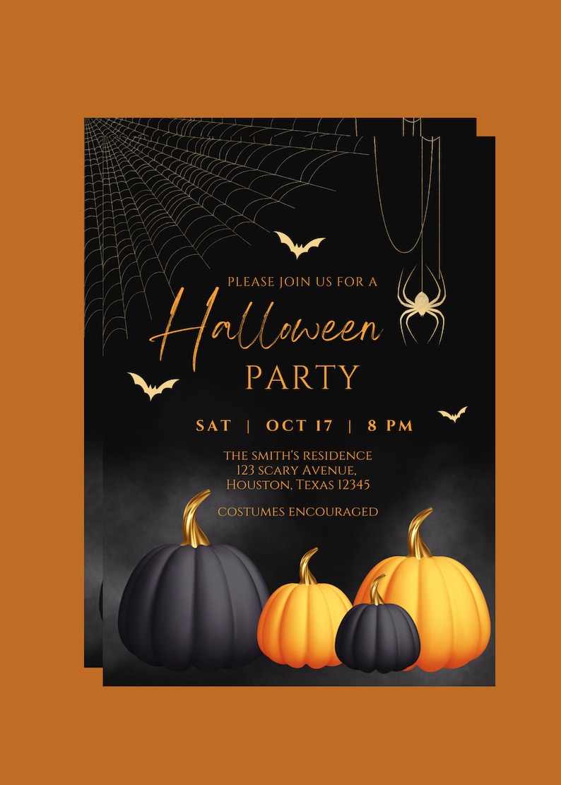 Editable Adult Halloween Party Invitation, Halloween Costume Party Invite, Halloween Birthday, Glam, Printable or Text Invitation image 3