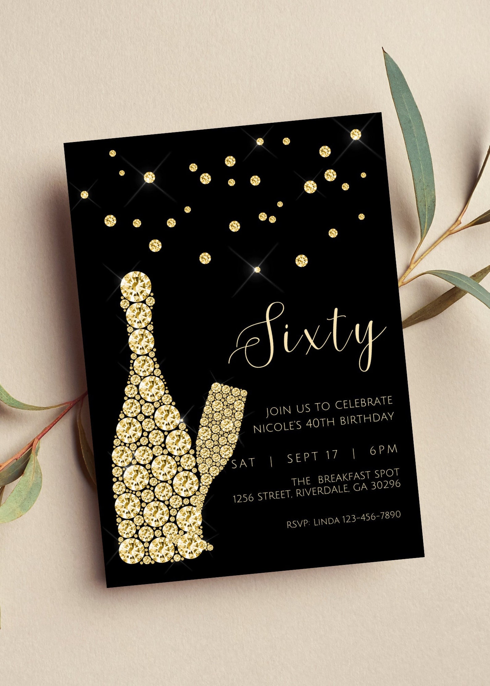 Editable 60th Birthday Invitation Black and Gold Birthday - Etsy