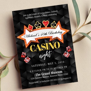 Editable Casino Birthday Invitation, Casino Night, Printable or Digital Invitation