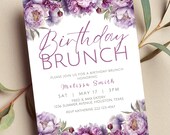 Editable Birthday Brunch Invitation, Purple Floral, Sunday Brunch, Baby Brunch, Bridal Brunch, Printable or Digital Invite