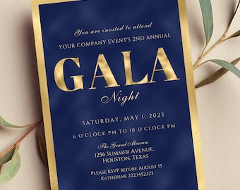 Editable Gala Invitation, Gala Party, Corporate Invite, Fundraiser, Business Invitation, Business Anniversary, Blue and Gold, Printable