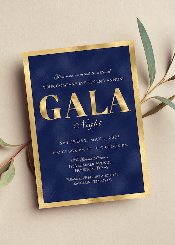Editable Gala Invitation, Gala Party, Corporate Invite, Fundraiser, Business Invitation, Business Anniversary, Blue and Gold, Printable