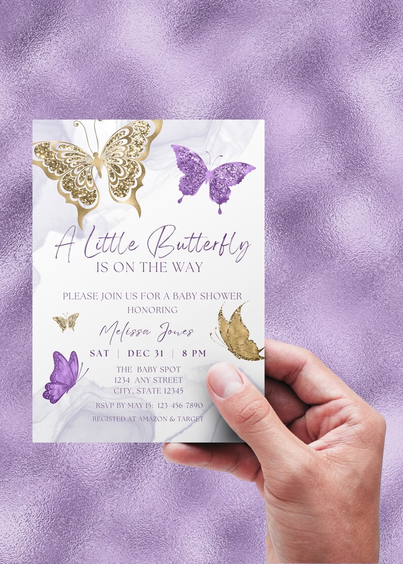 Editable Butterfly Baby Shower Invitation, A Little Butterfly is on the ...