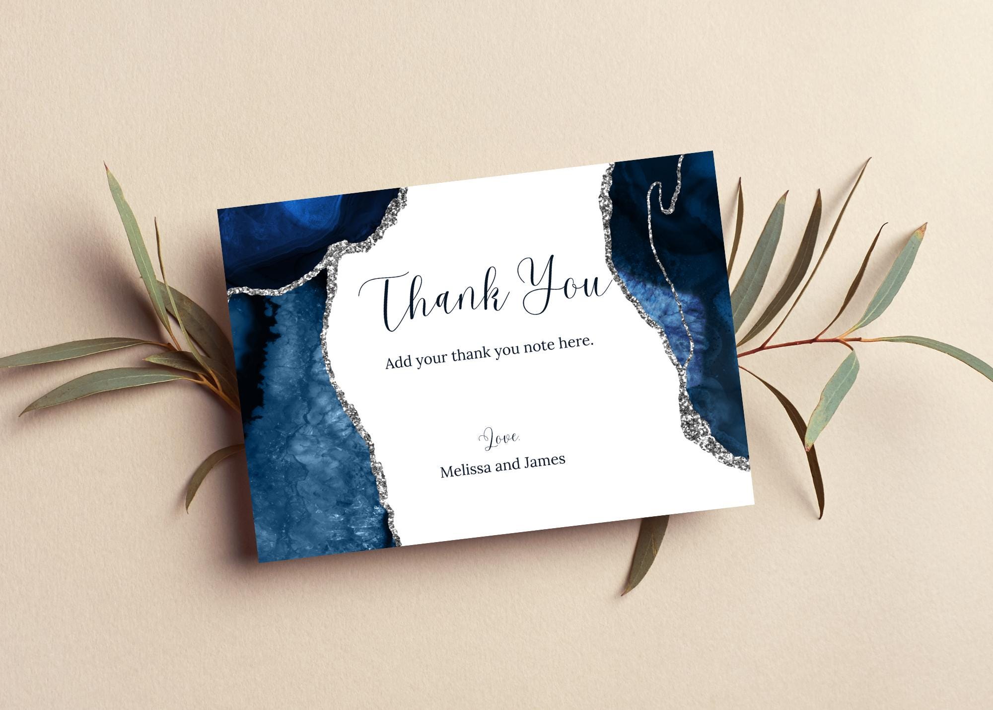 Printable Thank You Card, Editable Blue and White Thank You Note, Blue ...