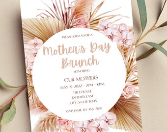 Floral Mother's Day Brunch Invitation, Editable Pampas Design (Digital Download)