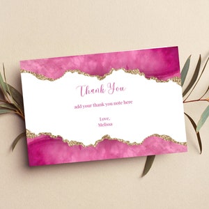 Druckbare Dankeskarte, Pink, Weiß und Gold Dankeschön Hinweis bearbeitbar, Pink Achat, Dankeskarte für jeden Anlass