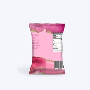 Bolsa de papas fritas de cumpleaños editable, bolsa de papas fritas en tonos rosa, recuerdos en tonos rosa, decoración para fiestas, descarga instantánea imagen 3