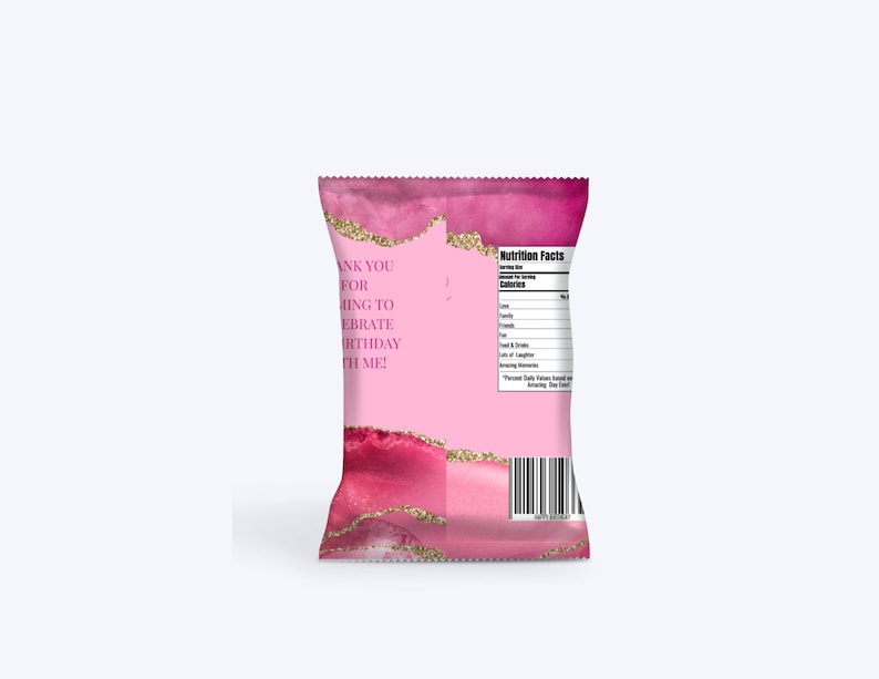 Bolsa de papas fritas de cumpleaños editable, bolsa de papas fritas en tonos rosa, recuerdos en tonos rosa, decoración para fiestas, descarga instantánea imagen 3