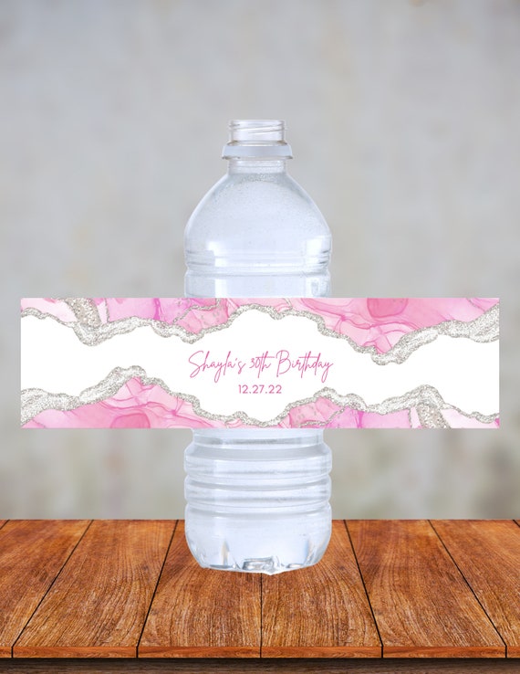 48 étiquettes Autocollantes Imperméables Pour Bouteille D'eau - Thème Happy Birthday Rose Et Noir | PVC, 20x5cm, 4 Motifs