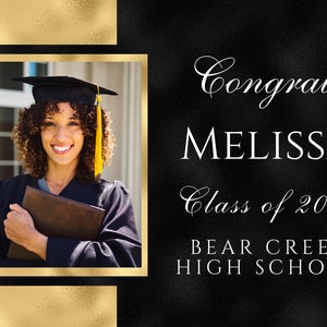 Editable Graduation Yard Sign Template With Photo, Black and Gold, Lawn ...