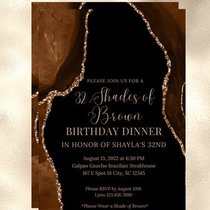 Editable Shades of Brown Birthday Dinner Invitation, Shades of Melanin, Agate Birthday Invitation, Printable or Text Invite image 3