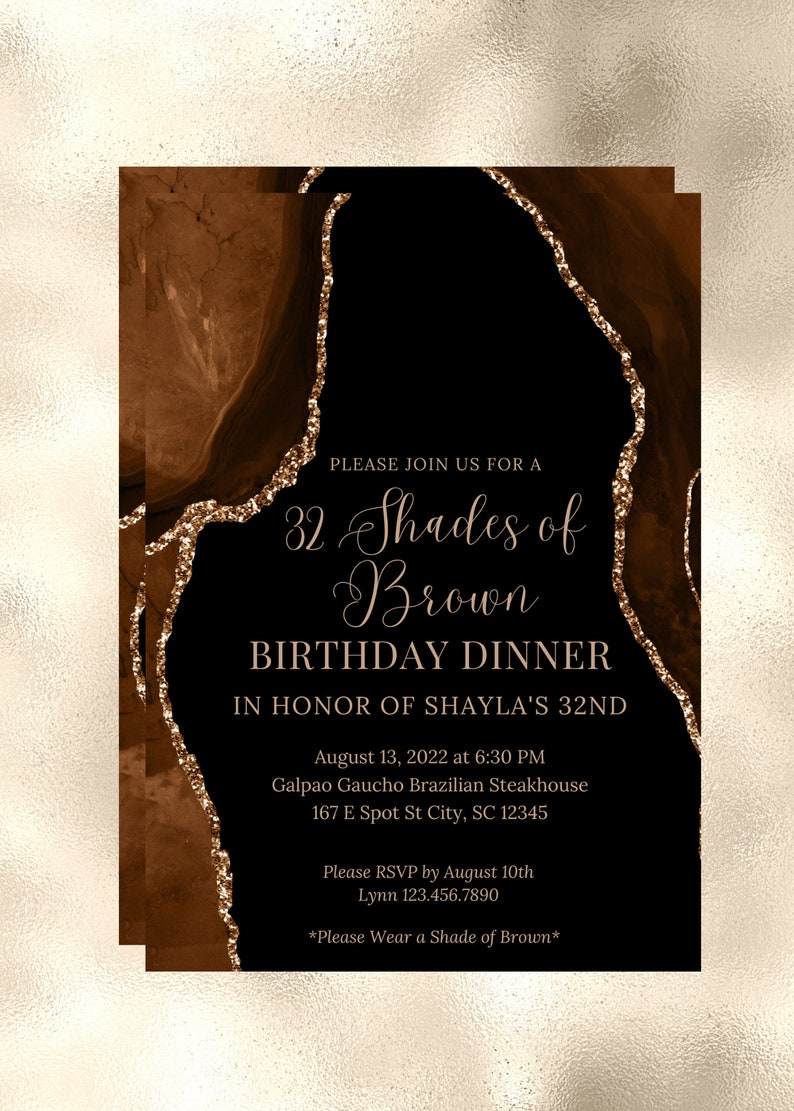 Editable Shades of Brown Birthday Dinner Invitation, Shades of Melanin, Agate Birthday Invitation, Printable or Text Invite image 3