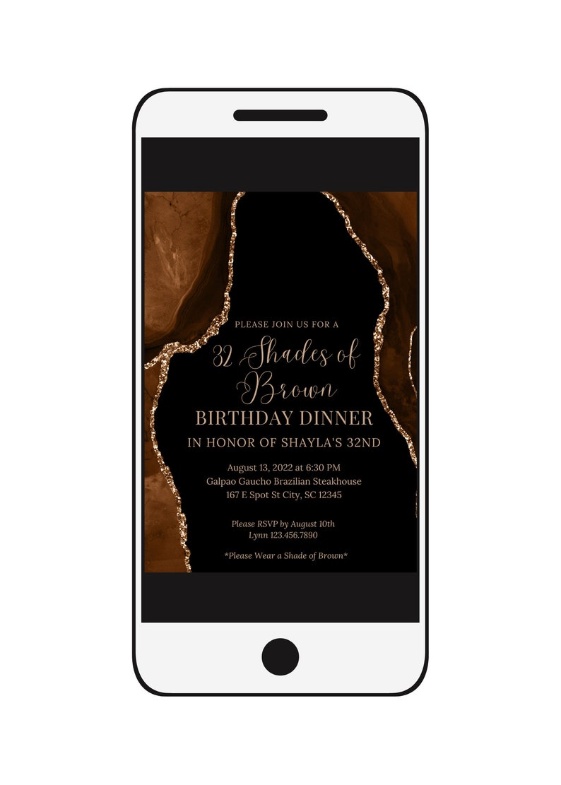 Editable Shades of Brown Birthday Dinner Invitation, Shades of Melanin, Agate Birthday Invitation, Printable or Text Invite image 4