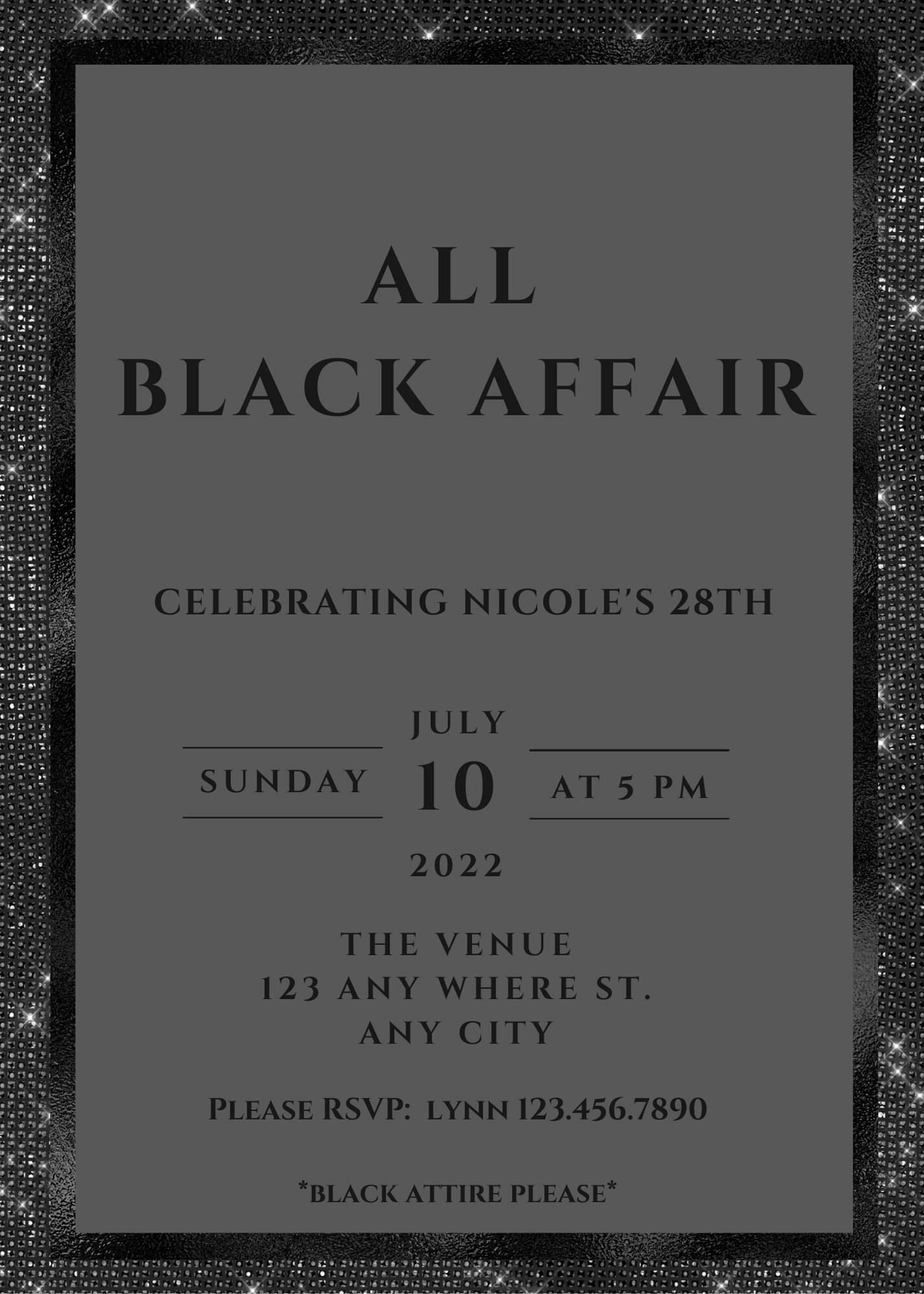Editable All Black Affair Invitation All Black Party Etsy UK