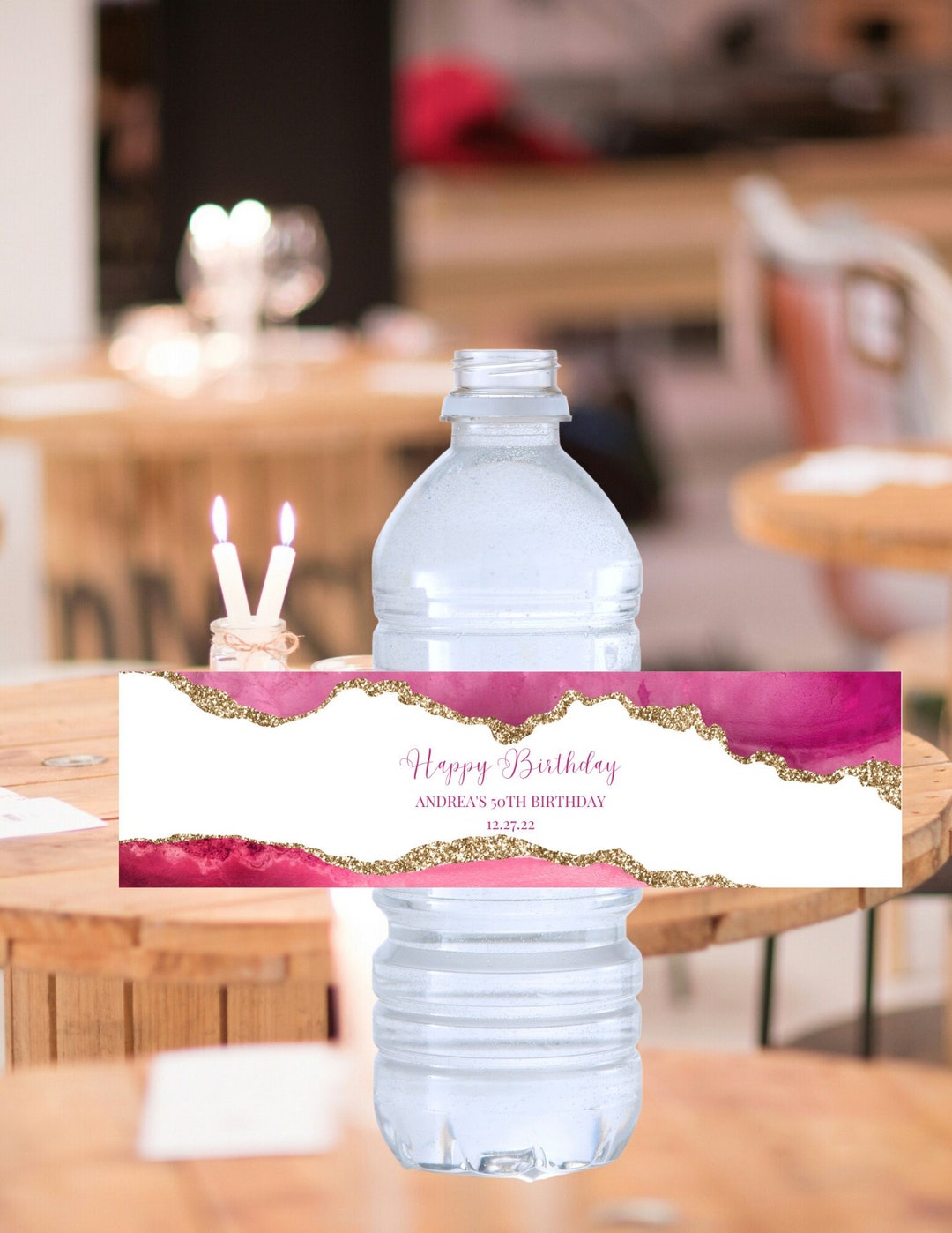 Editable Pink and White Water Bottle Label Template, Pink and Gold ...