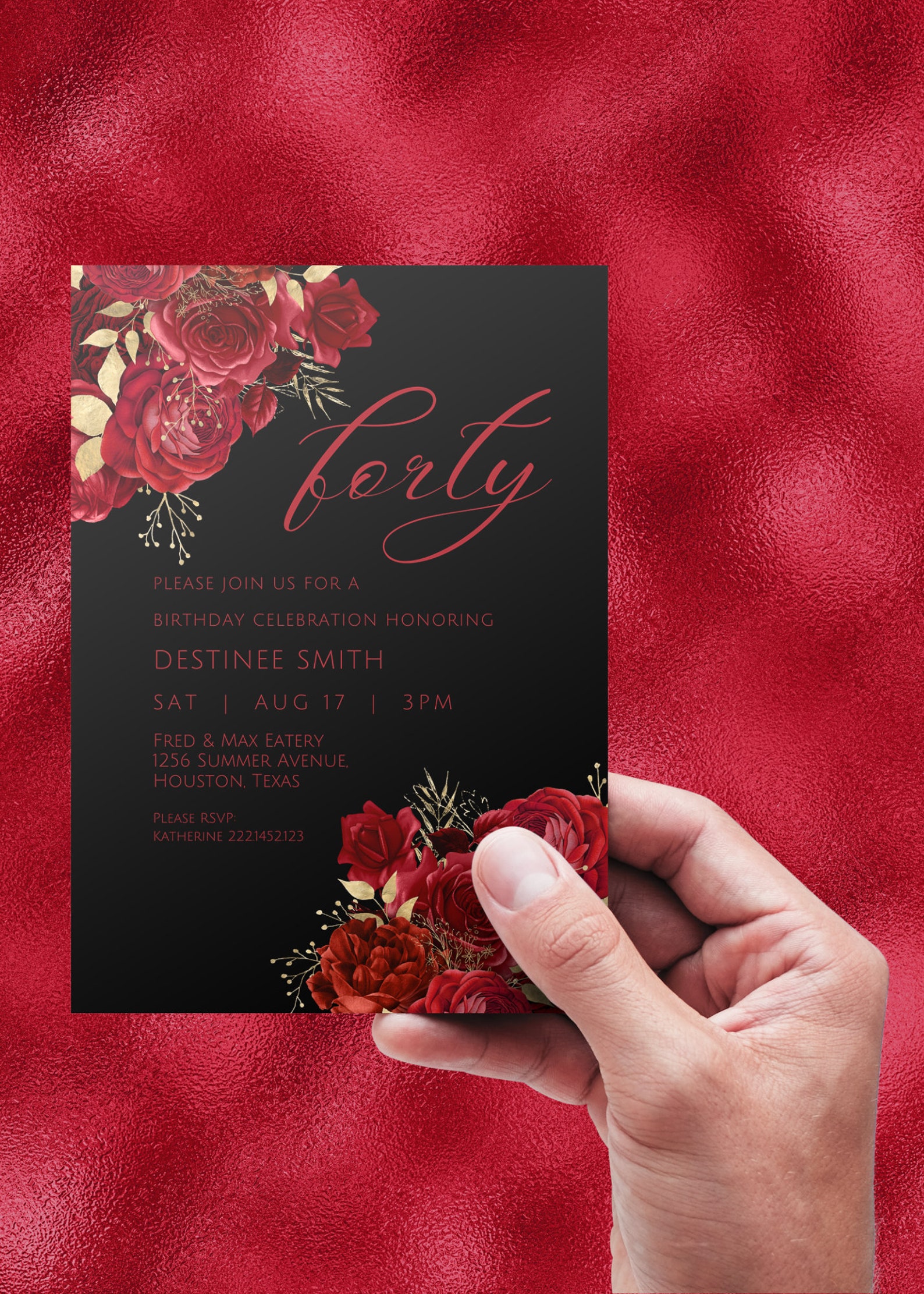 Editable Red Black and Gold Floral Invitation Red and Gold Etsy