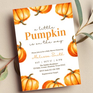 Editable A Little Pumpkin Is on the Way Invitation Baby Shower Pumpkin Autumn Fall Baby Shower Printable or Digital Invite