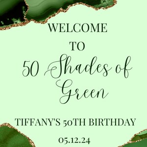 Editable Shades of Green Birthday Welcome Sign, Green and Gold Birthday Entrance Sign, Printable Instant Download image 3