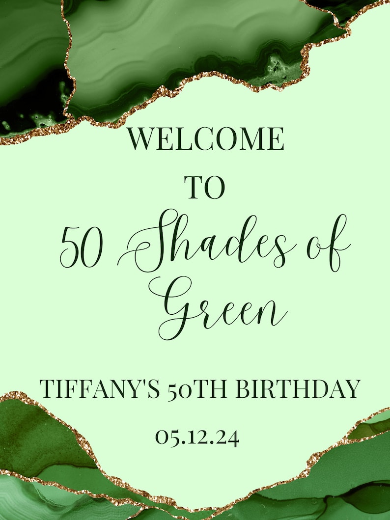 Editable Shades of Green Birthday Welcome Sign, Green and Gold Birthday Entrance Sign, Printable Instant Download image 3